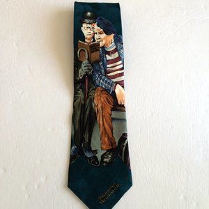 Vintage 1993 Norman Rockwell Mens Silk Tie The Saturday Evening Post Blue Green